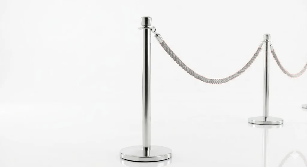 Stanchion bollard pair with hanging rope, shown in the selected finish