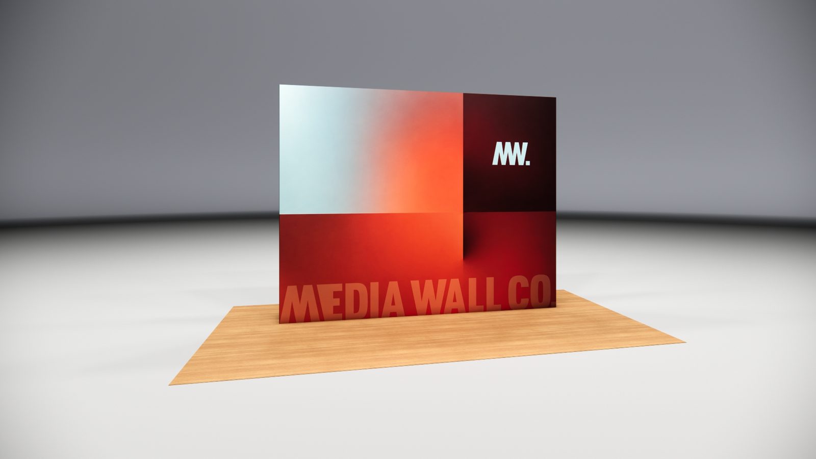 Premium media wall — tension-fabric step-and-repeat, shown assembled